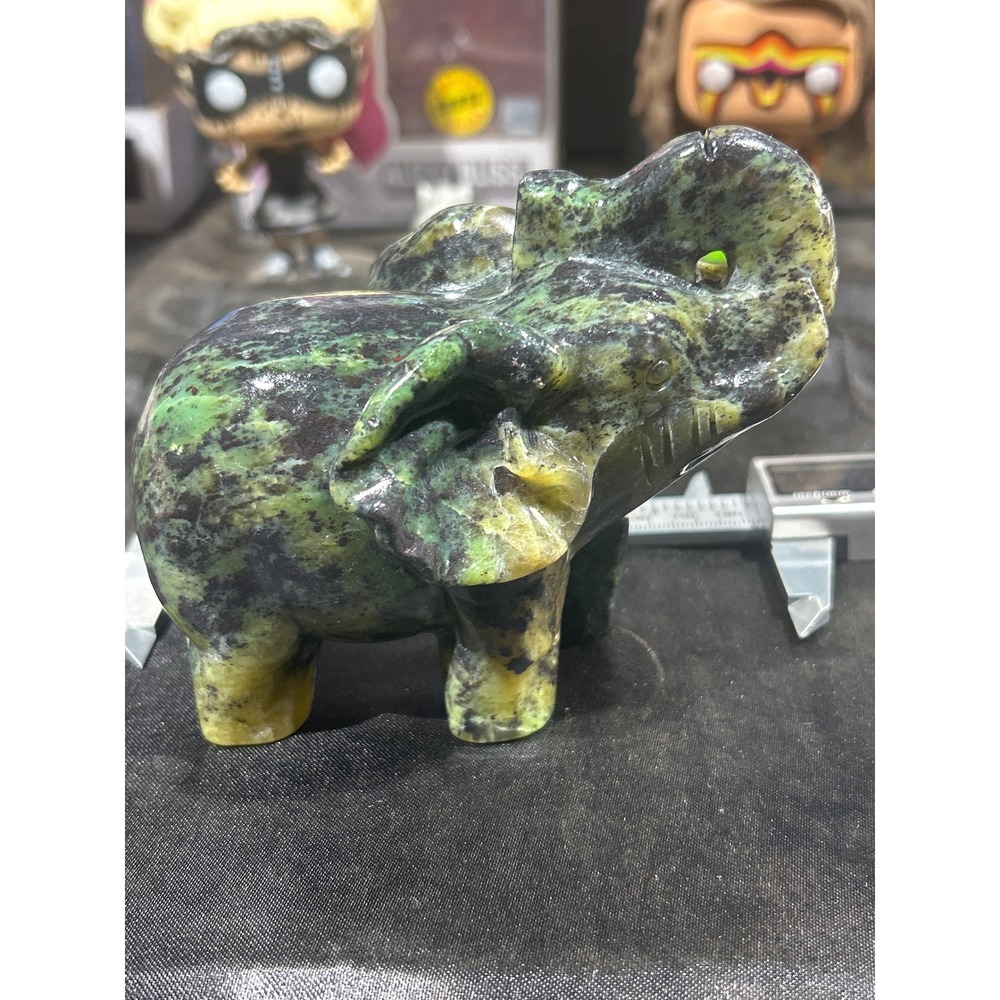 Hand Carved Serpentine Elephant Lucky Raised Trunk Statue Decor